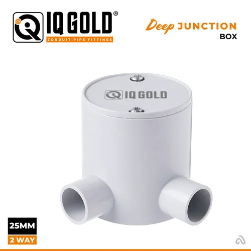 DEEP JUNCTION BOX 25MM (2 WAY) BRASS LID - HDPE, White, Waterproof | Durable, Extra Depth, Multiple Conduit Entry