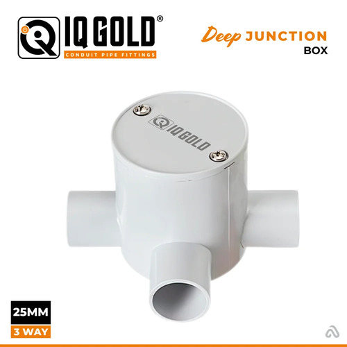 DEEP JUNCTION BOX 25MM (3 WAY) BRASS LID - HDPE White Waterproof | Durable Extra Depth Multiple Conduit Entries Easy Installation