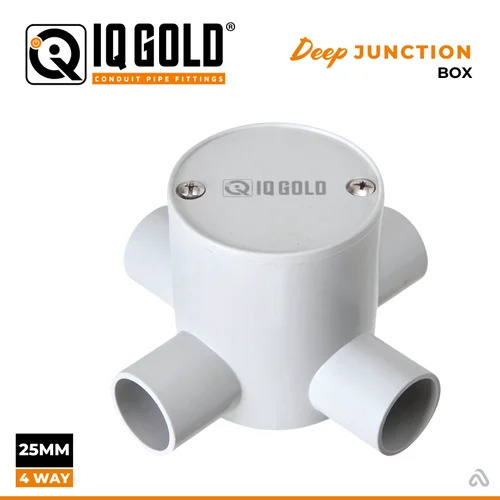DEEP JUNCTION BOX 25MM (4 WAY) BRASS LID - HDPE, White, Waterproof | Durable, Extra Depth, Multiple Conduit Entry, Easy Installation