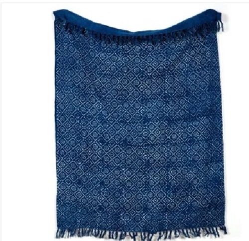 Indigo Block Print Cotton Throw