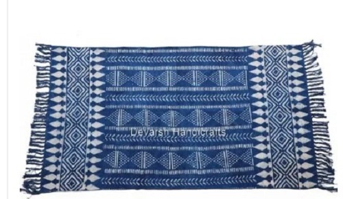 Indigo Hand Block Printed Cotton Rug