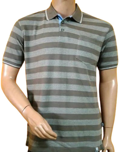 Mens Stripes Cotton Polo T Shirt