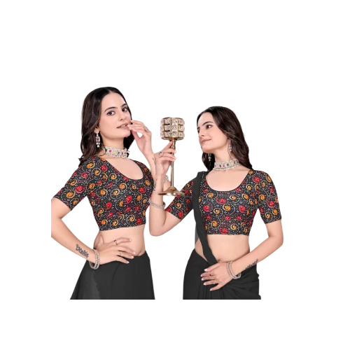 Printed Fancy Readymade Blouse - Optimum Grade, Multicolor | Round Neck, Half Sleeves, Casual Party Wear
