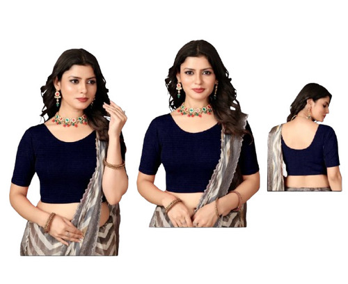Radha Readymade Lycra Blouse - Lycra Navy Blue | Round Neck Half Sleeves Casual Party Wear