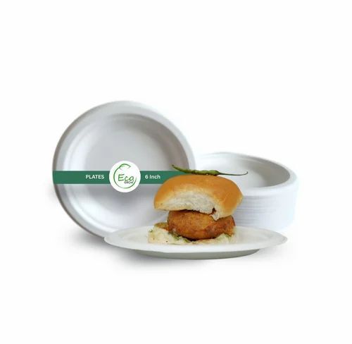 6 Inch Round White Bagasse Plate