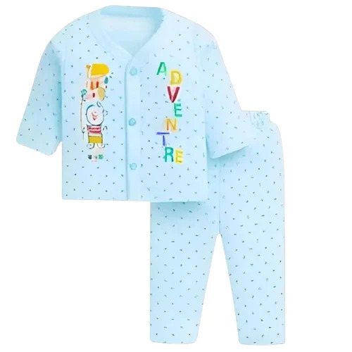 Cotton Kids Dress Set - Cotton, Sky Blue, Full Sleeves | Boys, Age 4-6, Printed Summer Casual Wear
