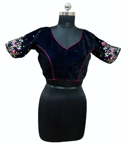Ladies Black Velvet Embroidered Blouse - Optimum Grade Stitched, Comfortable | Modern Party Wear, Half Sleeves, Machine Wash