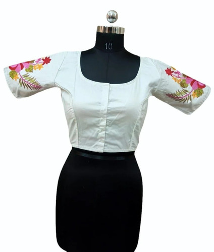 Ladies Cotton Party Wear Blouse - Optimum Grade, White, Stitched | Embroidered, Half Sleeves, Free Size, Machine Wash