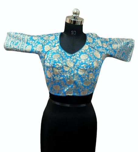 Ladies Embroidered Sky Blue Silk Blouse - Optimum Grade, Stitched, Comfortable | Party Wear, Half Sleeves, Machine Wash, All Season