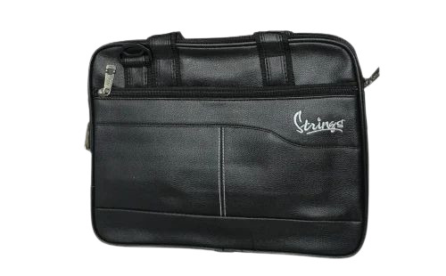 Office Laptop Bag - PU Material, 34x25x2 cm, Black | Zipper Closure, Shoulder Style, Designer Pattern, 6 Month Warranty