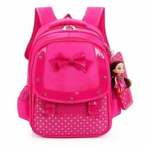 Polyester Pink Girls School Bag