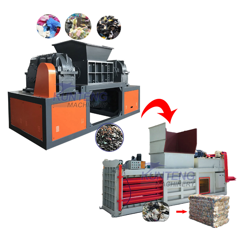 Rubber Scrap Metal Fabric Waste Dual Axis Shredding Machine And Hydraulic Horizontal Garbage Baler - Automatic Grade: Automatic
