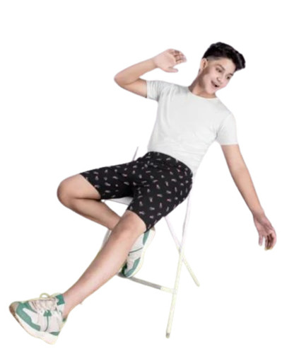 Black Boys Cotton Printed Shorts