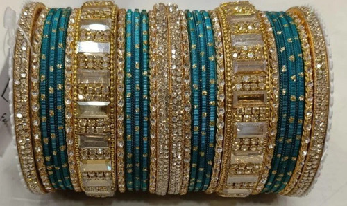 Blue Aluminium Kundan Meena Bangles Set