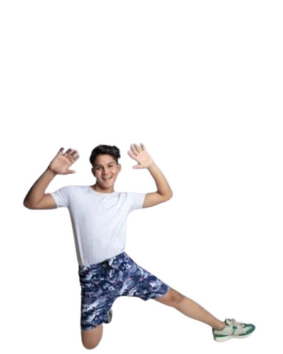 Dark Blue Kids Cotton Printed Shorts - Regular Fit, Half Sleeves, Quick Dry, Breathable