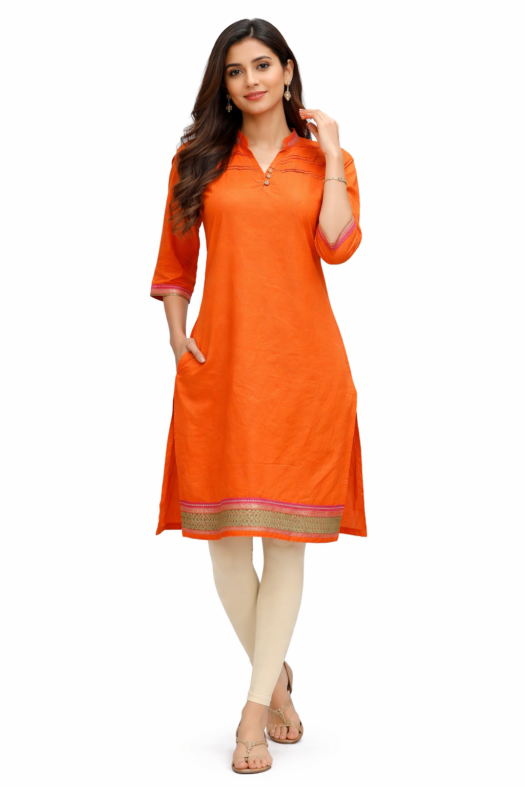 Ladies V Neck Long Kurti - Bust Size: 34 Inch (In)