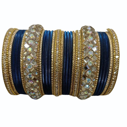 Ruby Blue Metal Bangles Set