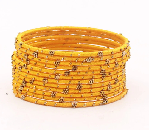 Yellow Silk Thread Bangles Set
