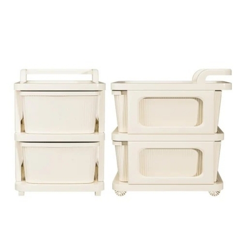 Plastic Ivory Modular Drawer With Wheels 2 Layer