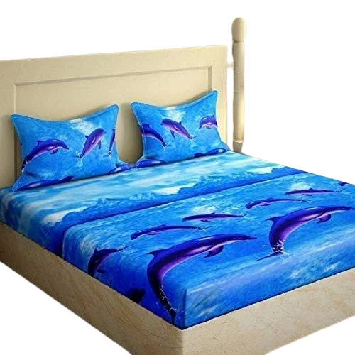 Blue Color Printed Cotton Bed Sheets - Design Type: Modern