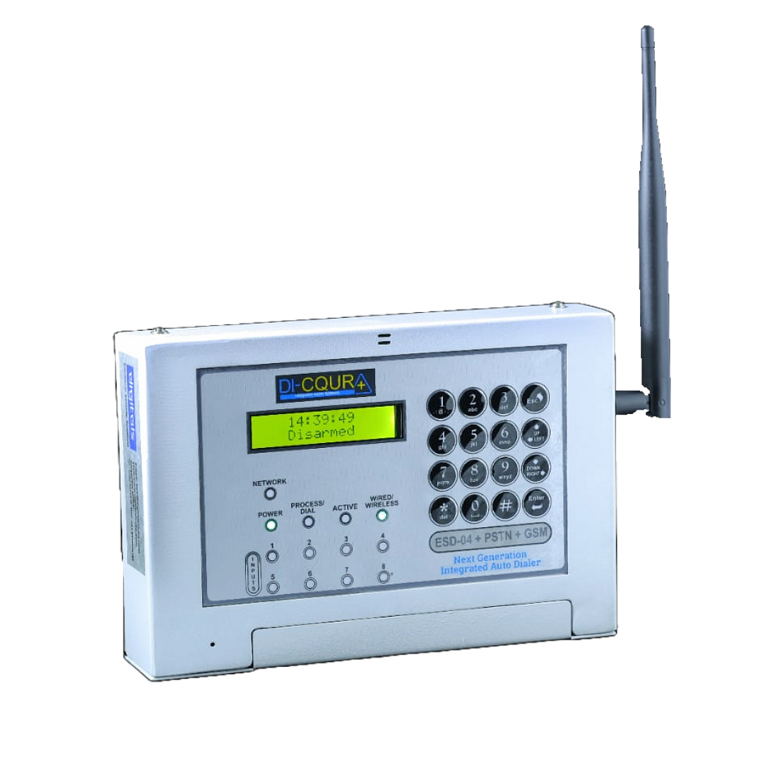 Emergency Security Dialer (Esd) For Voice Call/ Sms To Pre Defined Number. Pstn+Gsm Based - Battery Backup: External 12V Dc (Through Control Panel) Hours