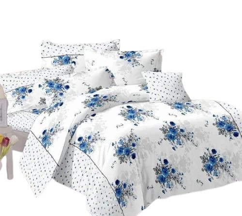 Floral Printed Cotton Bed Sheets - Color: White
