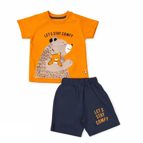 Kids Yellow Printed Baba Suit