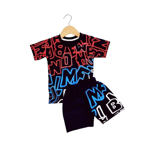 Printed Kids Cotton T Shirt & Short - Cotton, 140 GSM, Black Base | Comfortable, O-Neck, Half Sleeves, Boys, Age 2-4