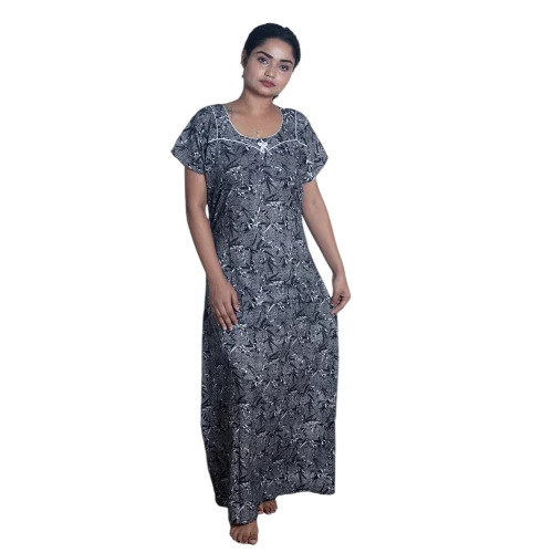 Gray Printed Cotton Nighty