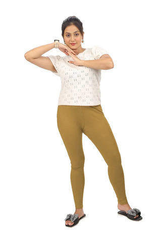 Kk Ankle Leggings - Cotton Spandex, Free Size, Dark Skin | Breathable, Washable, Skin Fit, High Waist