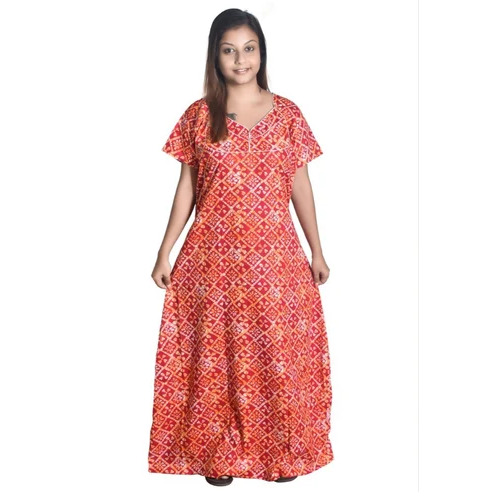 Red Printed Cotton Nighty