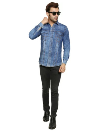 Mens Regular Fit Plain Denim Shirts - Age Group: Adults