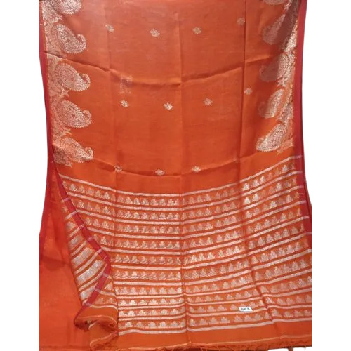 Orange Linen Jamdani Saree