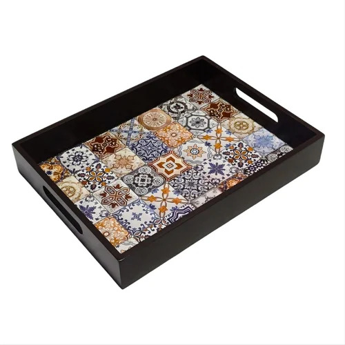 Wooden Serving Tray (Balck) - Color: Customized