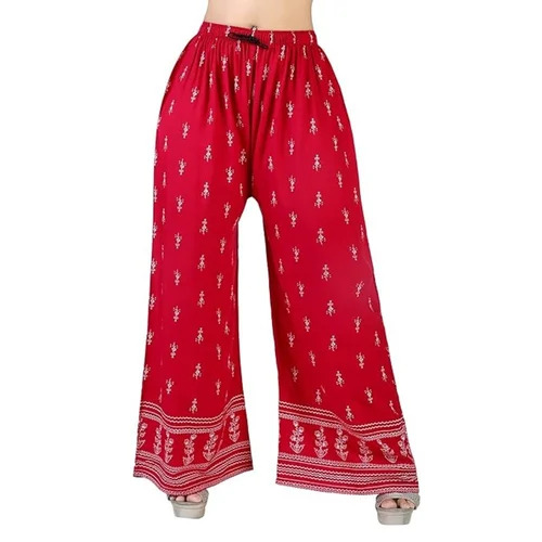 Ladies Red Printed Cotton Palazzo
