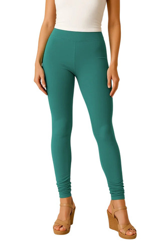 Teal Green Cotton Lycra Full Length Leggings