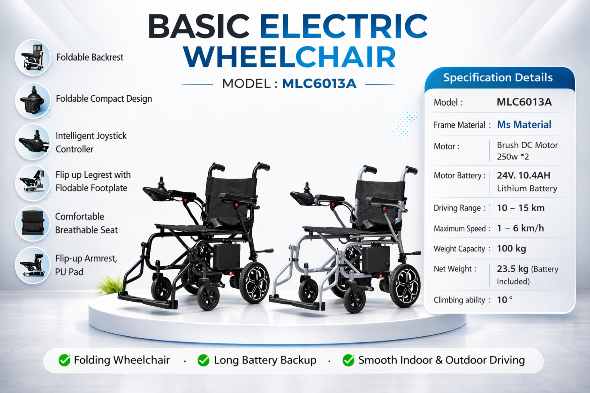 Basic Electric Wheelchair - Backrest Height: 13.5 Inch (in)