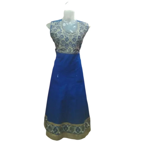 Ladies Blue Designer Kurti - Cotton, Regular Fit, Sleeveless | Embroidered, Breathable, Washable, Party Wear