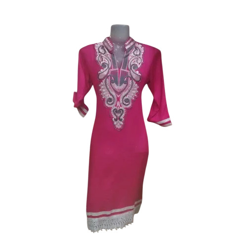 Ladies Designer Embroidered Pink Kurti