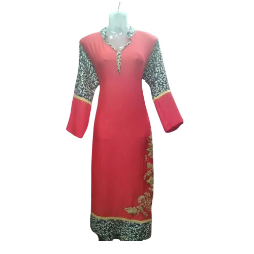 Ladies Designer Long Kurti - Color: Red & Black