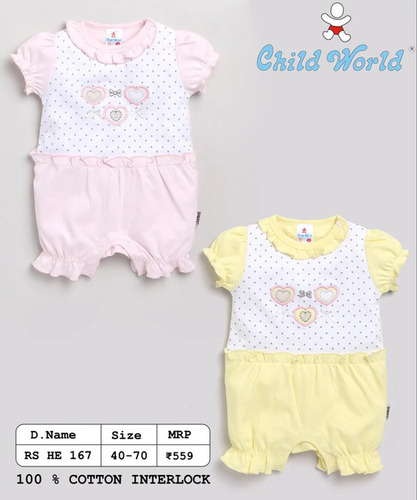 100% Cotton Interlock Half Sleeves Romper With Heart Embroidery...