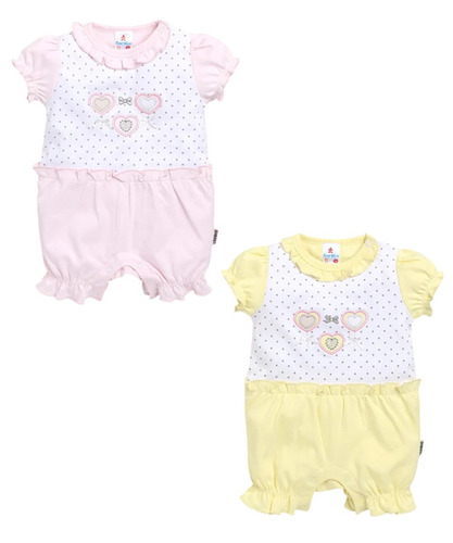 100% Cotton Interlock Half Sleeves Rompers With Heart Embroidery