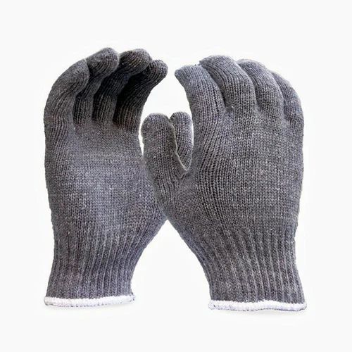 Grey Cotton Knitted Gloves - Design: Standard