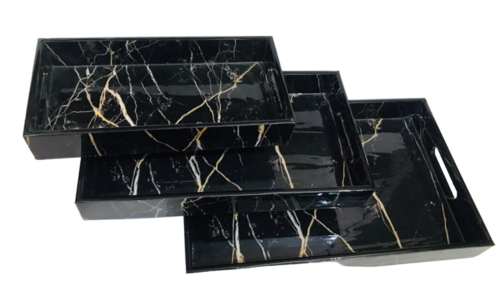 Handcrafted Black Marble Resin Serving Tray Set