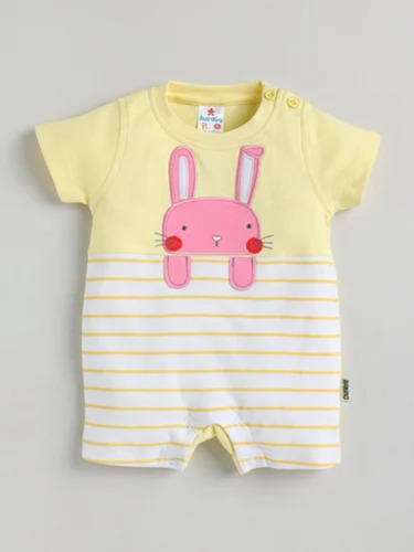 Pure Cotton Interlock Half Sleeves Romper With Rabit Embroidery..