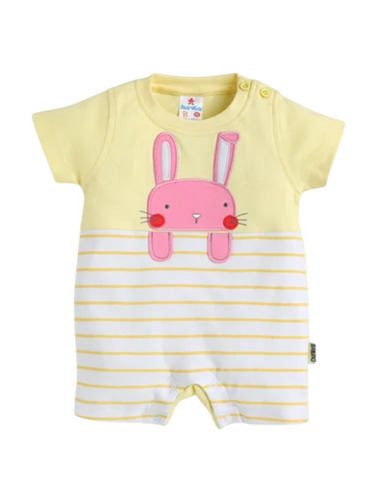 Pure Cotton Interlock Half Sleeves Rompers With Rabit Embroidery