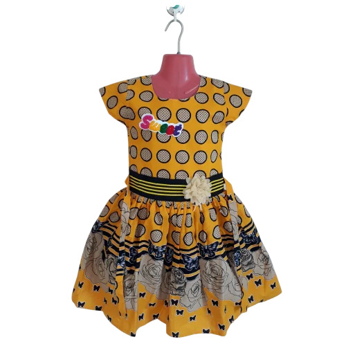 Kids Yellow Cotton Fancy Frocks