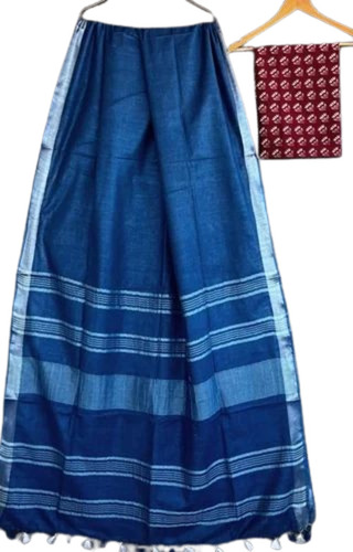 Blue Color Ladies Linen Saree