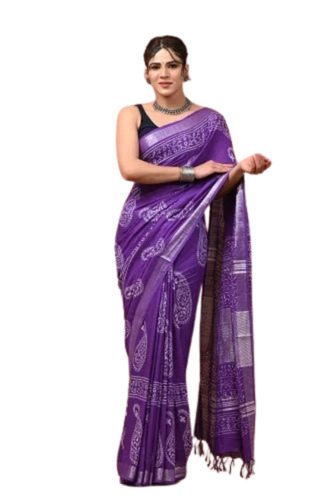 Ladies Printed Cotton Linen Saree