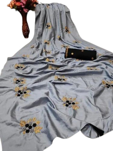 Party Wear Silk Saree With Embroidery Work